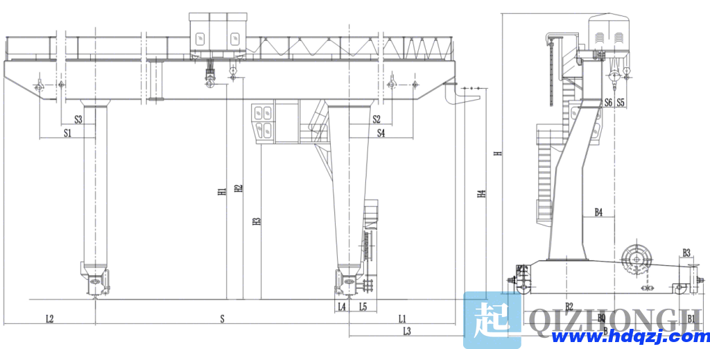 32噸偏掛門式起重機結(jié)構(gòu)圖