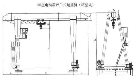 MH型電動葫蘆門式起重機結(jié)構圖（包廂式）