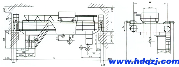 QD型50/10噸電動(dòng)雙梁慢速吊鉤橋式起重機(jī)