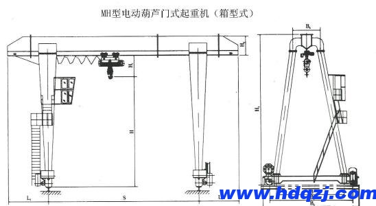 MH型電動葫蘆門式起重機結(jié)構(gòu)圖（包廂式）