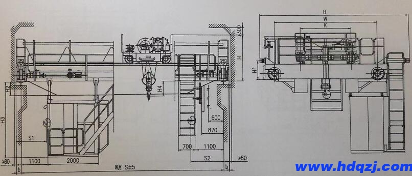 QD型吊鉤橋式起重機(jī)結(jié)構(gòu)技術(shù)參數(shù)圖