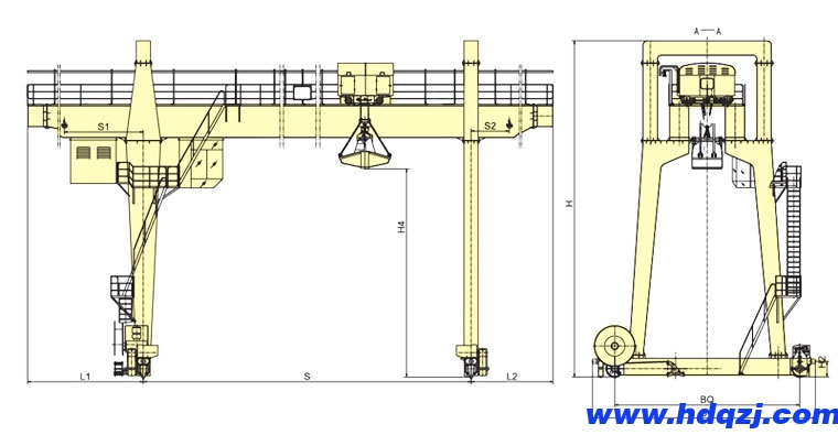 MZ型雙梁抓斗門(mén)式起重機(jī)結(jié)構(gòu)圖