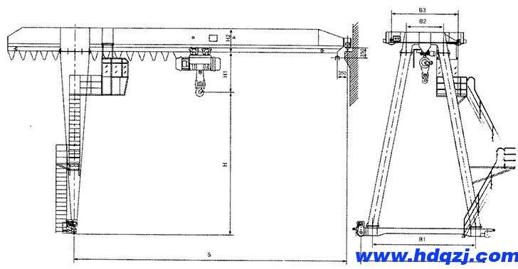 MHB型電動(dòng)葫蘆半門式起重機(jī)結(jié)構(gòu)圖