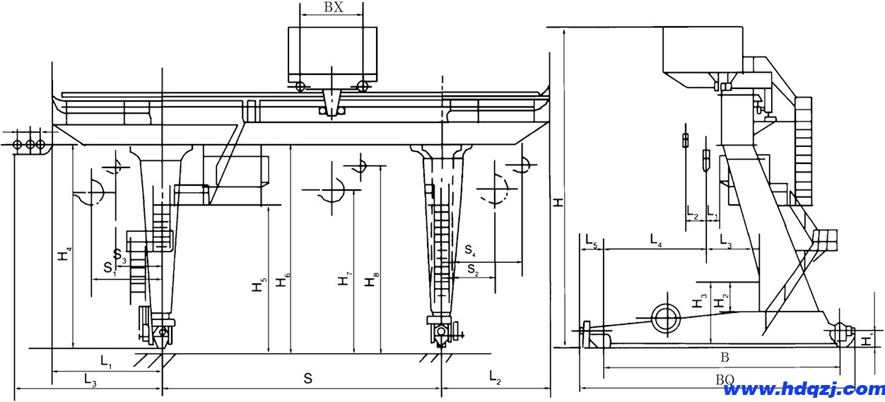 MDG型單梁門式起重機(jī)結(jié)構(gòu)圖