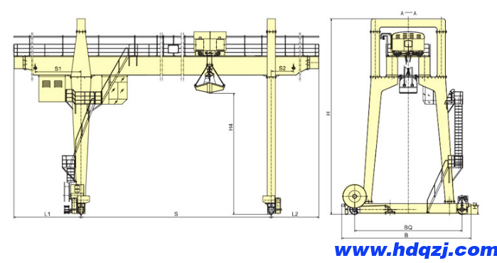 雙梁抓斗門式起重機(jī)結(jié)構(gòu)簡圖