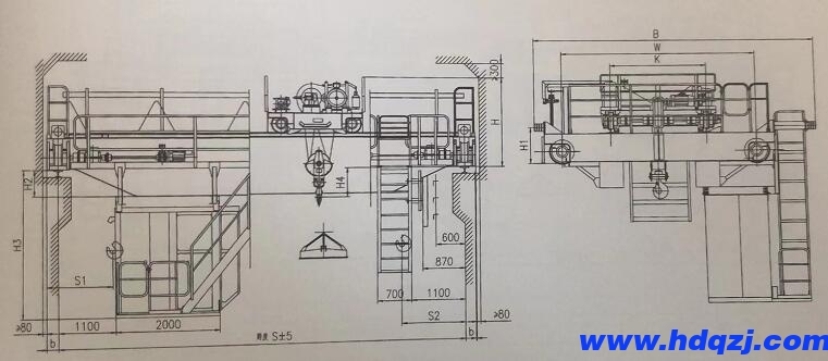 QC型電磁橋式起重機(jī)結(jié)構(gòu)技術(shù)參數(shù)圖