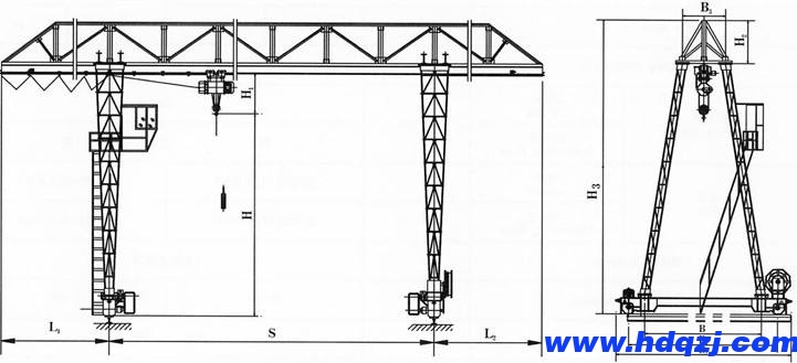 桁架式MH型電動(dòng)葫蘆門(mén)式起重機(jī)結(jié)構(gòu)圖