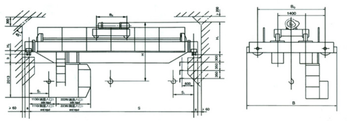 LH型電動葫蘆雙梁橋式起重機(jī)外形尺寸圖紙